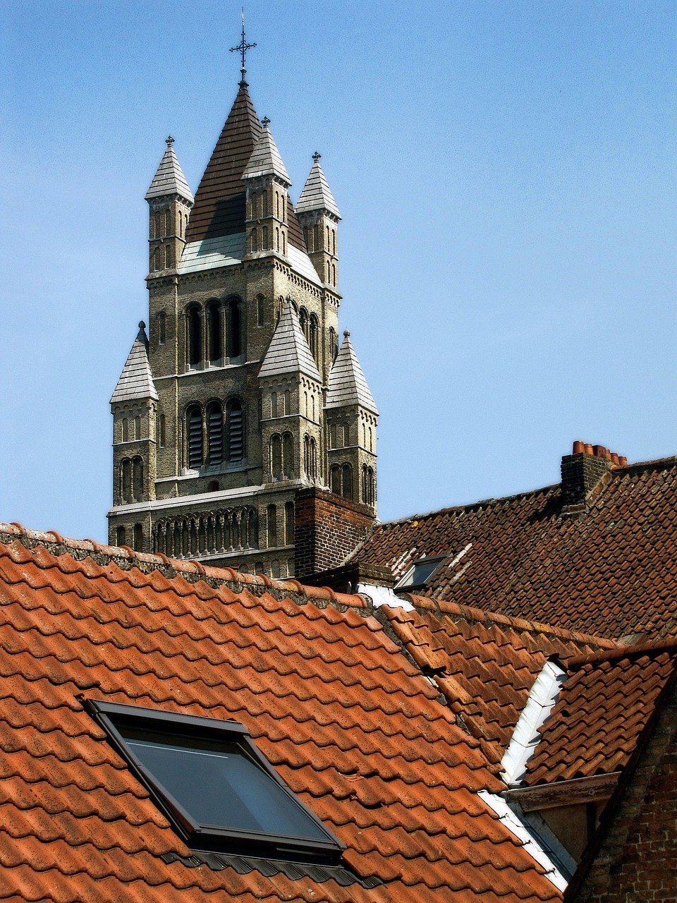 church tower, tile roof, roof surface